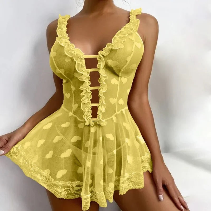 Lingerie sexy femme dentelle nuit babydoll costume cosplay.