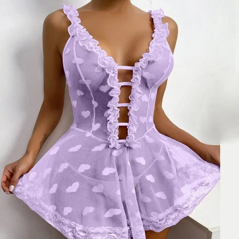 Lingerie sexy femme dentelle nuit babydoll costume cosplay.