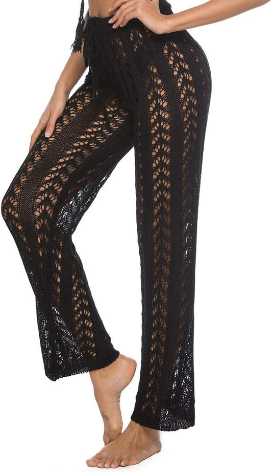 Womens Crochet Net Hollow Out Beach Pants Sexy Swimsuit Cover up Pants.